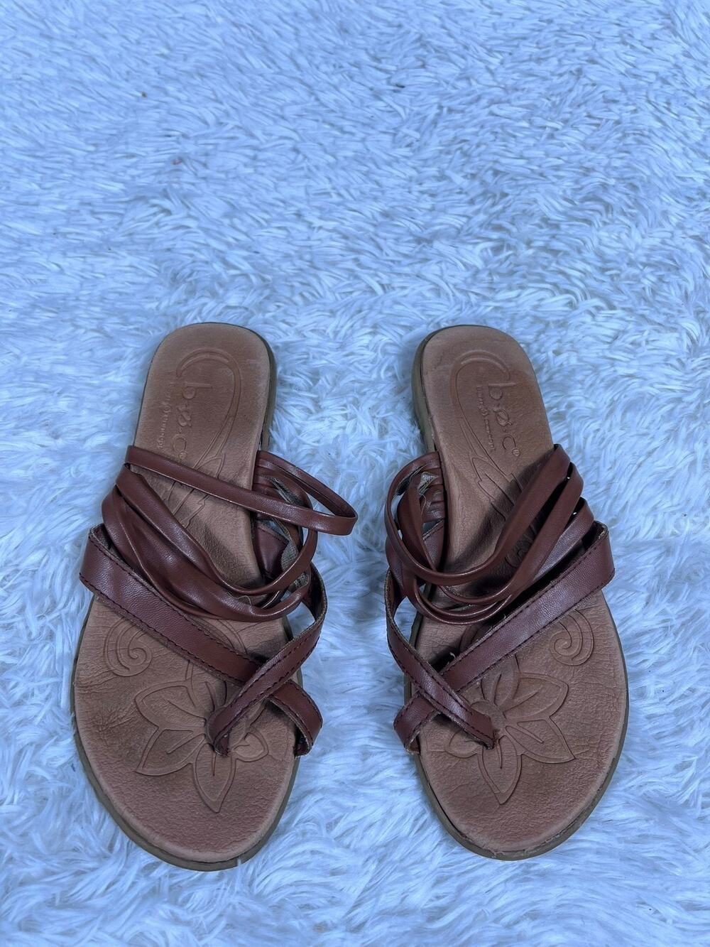 B.O.C Shoes Womens Size 6M Brown Strappy Sandals Floral Comfort Footbed Casual